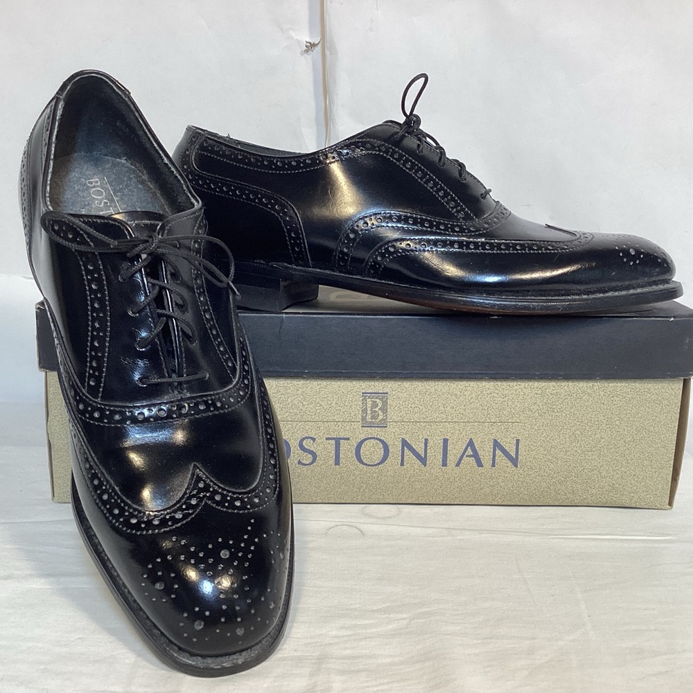 Vintage Bostonian Black Leather Wingtip Men’s Size 8.5 Made In USA - Picture 2 of 12